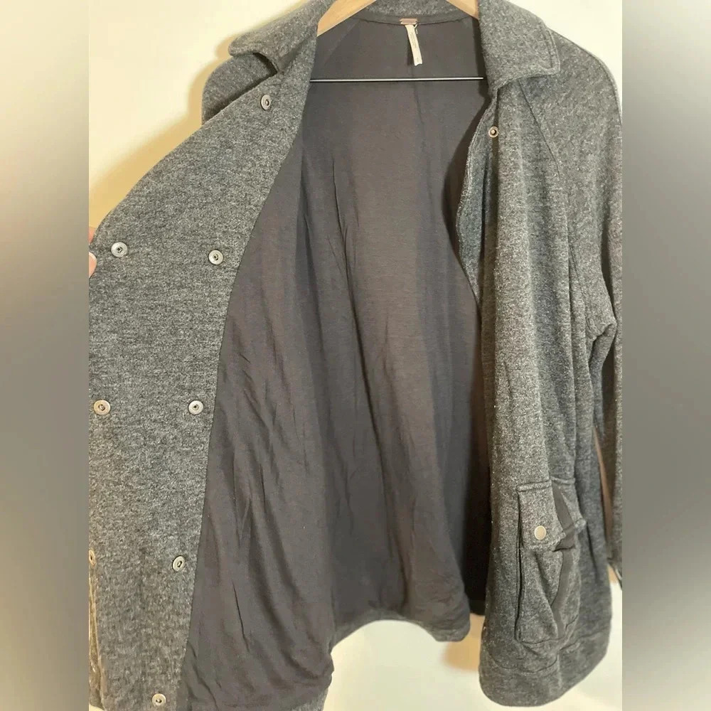 Free People Oversize Slouchy Anorak Jacket Gray Knit Linen Blend Pea Coat Small - Picture 9 of 10